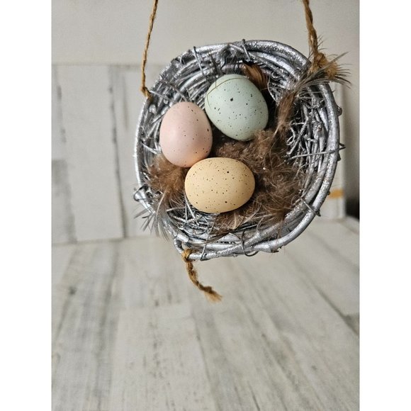 Glitter Robin egg nest decor spring Easter silver Xmas tree - Picture 2 of 8